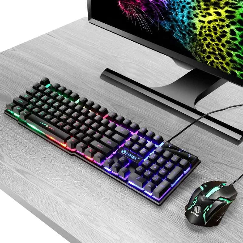 USB Wired Gaming Keyboard Mouse Set PC Rainbow Colorful LED Backlit Gamer Gaming Mouse and Keyboard Combos Kit Home Office