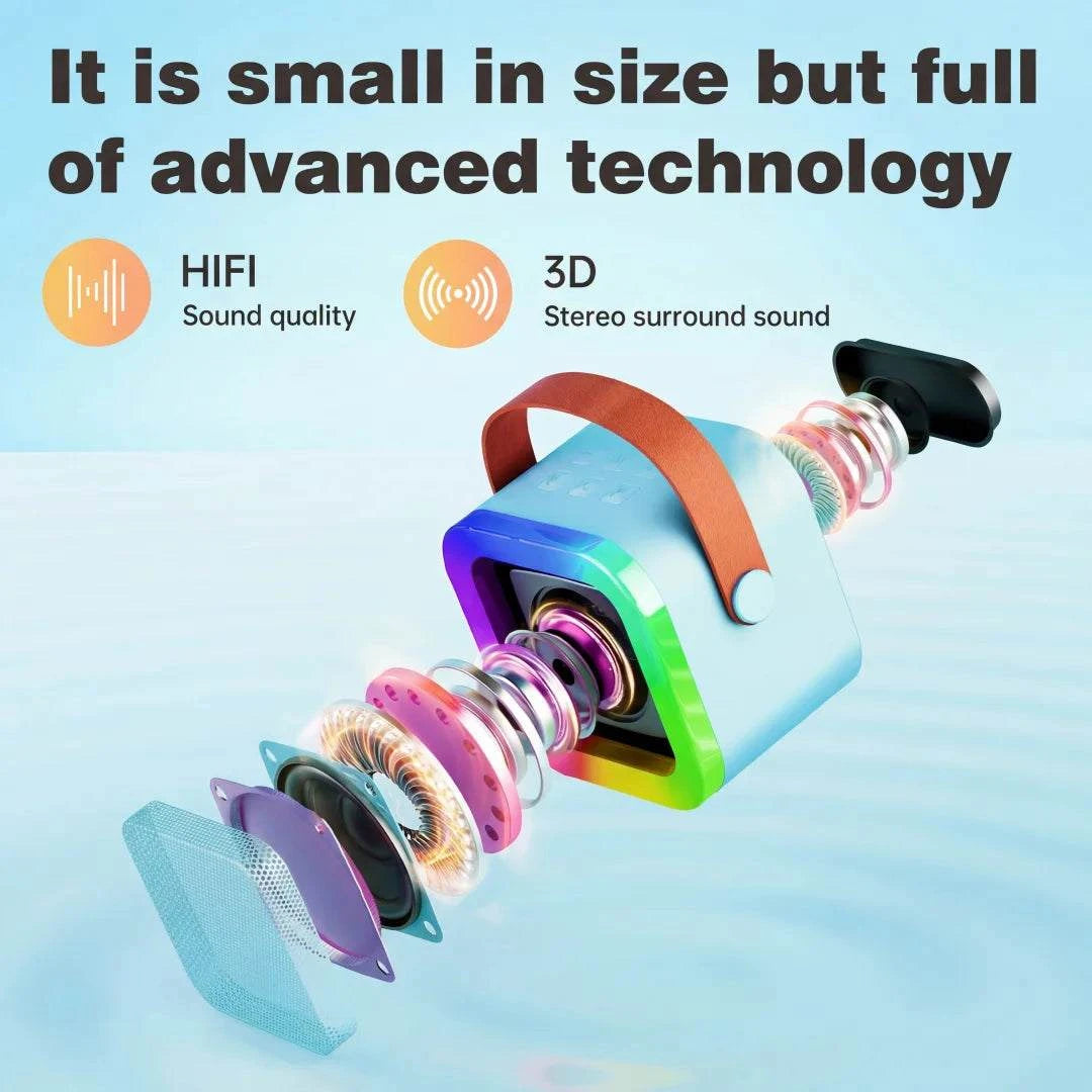 Dual Wireless Microphone Karaoke Machine Portable Bluetooth Speaker RGB Lights Voice Change Support USB/TF/AUX for Adults Kids