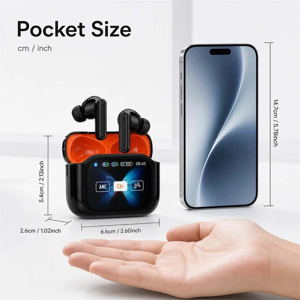 Smart Touch Screen Wireless Earbuds Bluetooth 5.4 ANC Noise Cancelling AI Translator Earphones LCD Display 60H Charge Case
