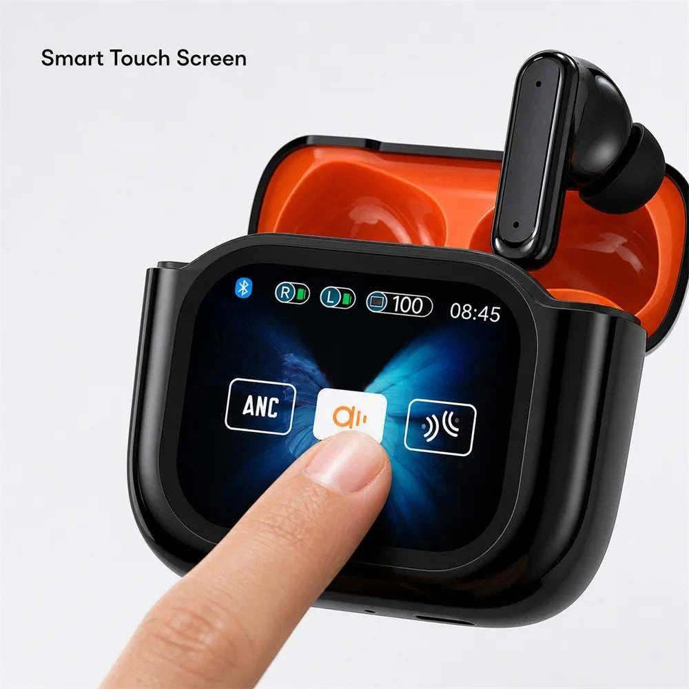 Smart Touch Screen Wireless Earbuds Bluetooth 5.4 ANC Noise Cancelling AI Translator Earphones LCD Display 60H Charge Case