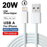 20W Braided Fast Charging USB Cable For iPhone X XR XS 6 6S 7 8 Plus 11 12 Mini 13 14 Pro Max Rapid Charge Phone Cables 1m 2m