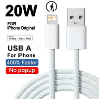 20W Braided Fast Charging USB Cable For iPhone X XR XS 6 6S 7 8 Plus 11 12 Mini 13 14 Pro Max Rapid Charge Phone Cables 1m 2m
