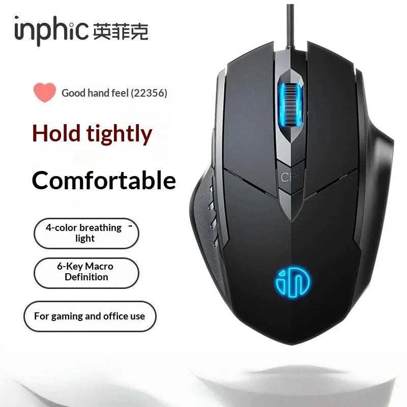 Hot Inphic Wired Mouse Pw1 Silent Ergonomic Colorful Breathing Light Gaming Mouse Six Button Business Office Mouse