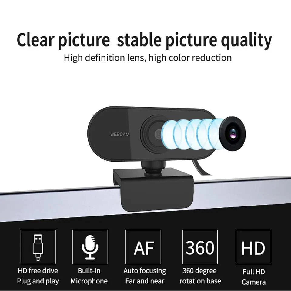 1080P HD Mini Webcam with Microphone, USB Interface Supports Laptop Desktop Computer, Suitable for Live Video Call Conference