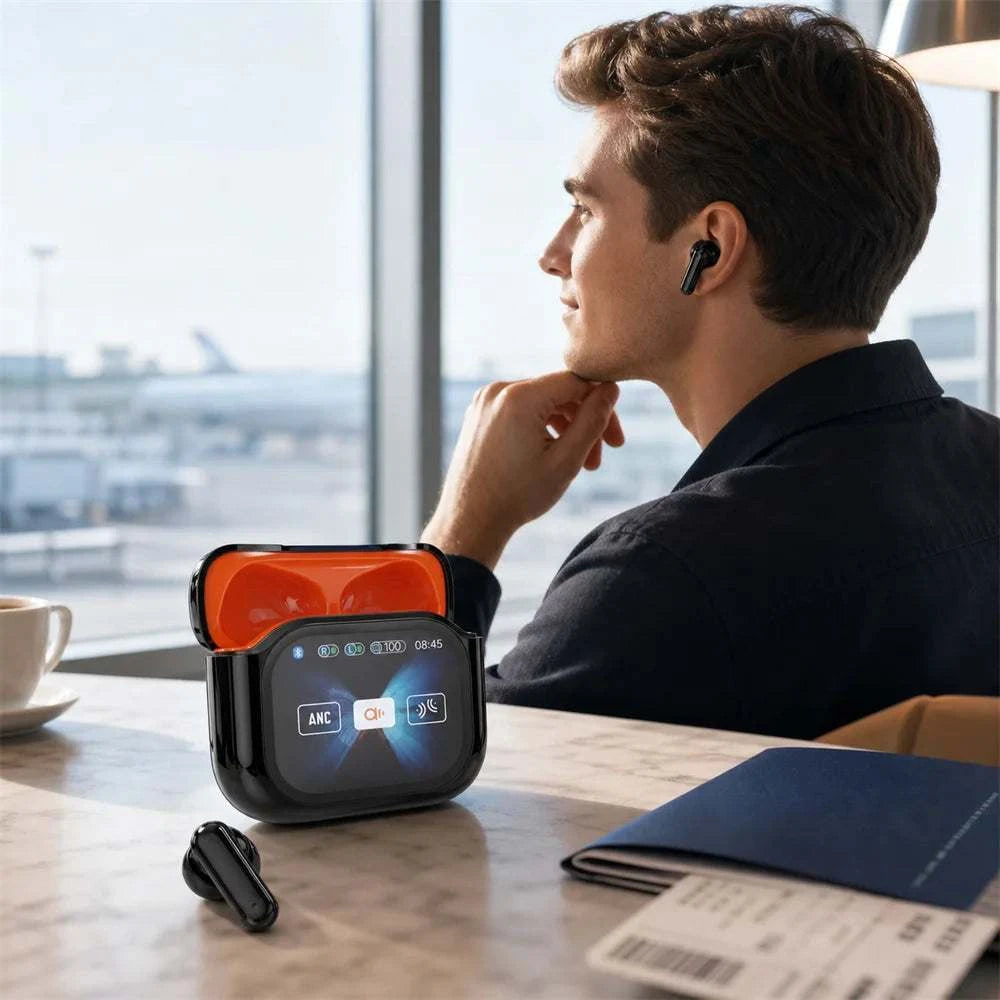 Smart Touch Screen Wireless Earbuds Bluetooth 5.4 ANC Noise Cancelling AI Translator Earphones LCD Display 60H Charge Case