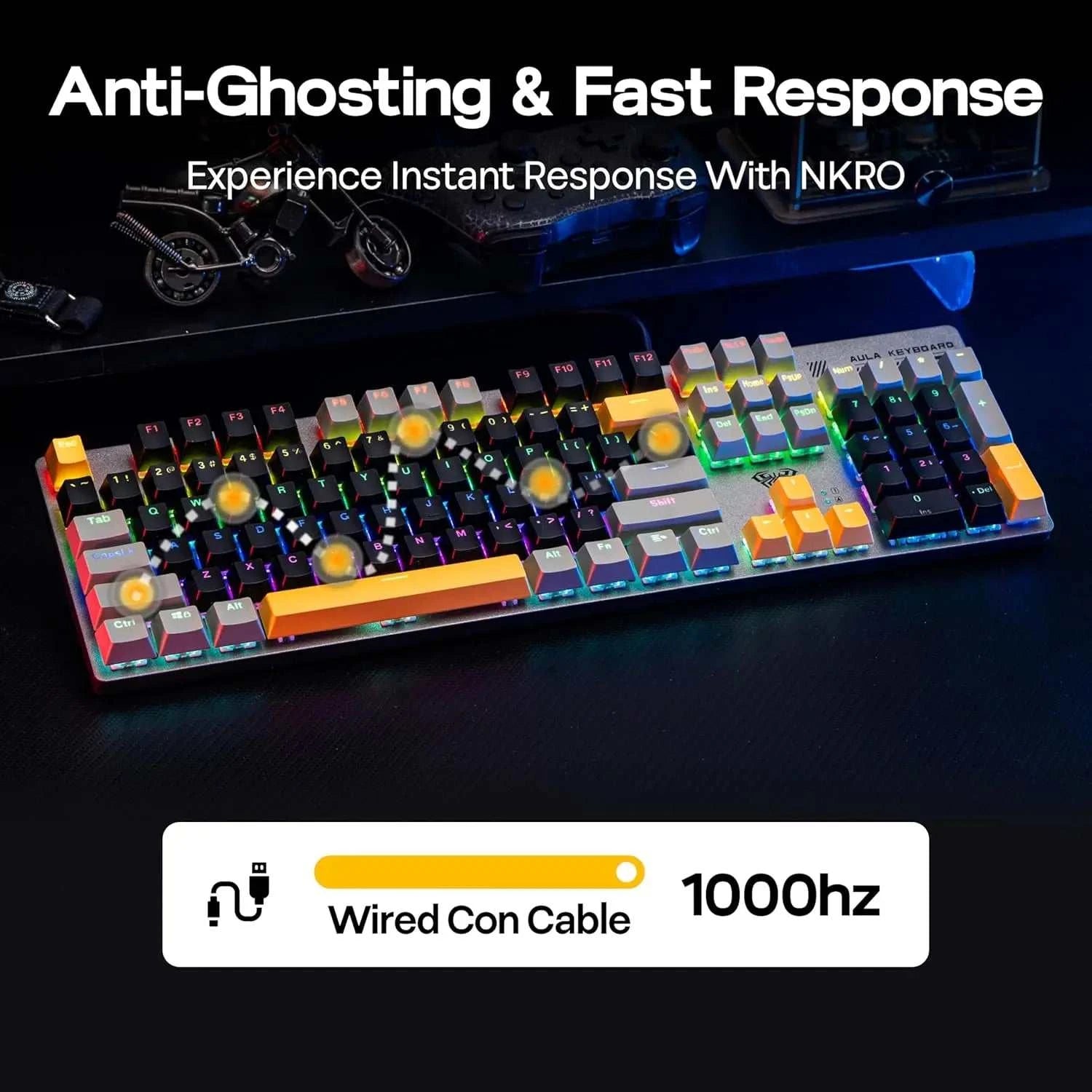AULA S500 100% Layout Wired Mechanical Gaming Keyboard 104 Keys Ergonomic RGB Backlight PBT Keycaps for PC E-sports Gamer