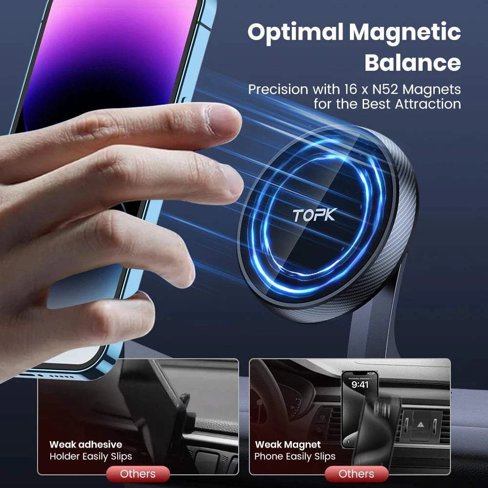 TOPK for MagSafe Car Phone Holder Mount Strong Magnet Magnetic Phone Holder for Car Hands Free iPhone Car Phone Holder Mount