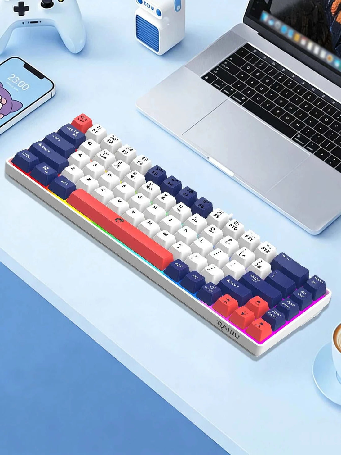 68-Key Mini Mechanical Usb Wired Gaming Keyboard, RGB Backlit Multi-Color, for Windows PC/Desktop/Laptops