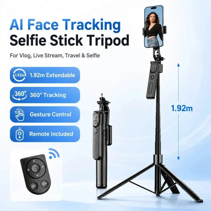 AI Face Tracking Selfie Stick Gimbal Stabilizer, Bluetooth Extendable Phone Tripod with 4-Axis Anti-Shake, Fill Light, Smart Aut