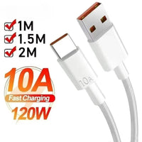 Universal 120W USB Type C Cable 10A Super Fast Charging Cable 1M/1.5M/2M For Xiaomi Smasung S24 S23 Huawei P70 Honor Data Cord