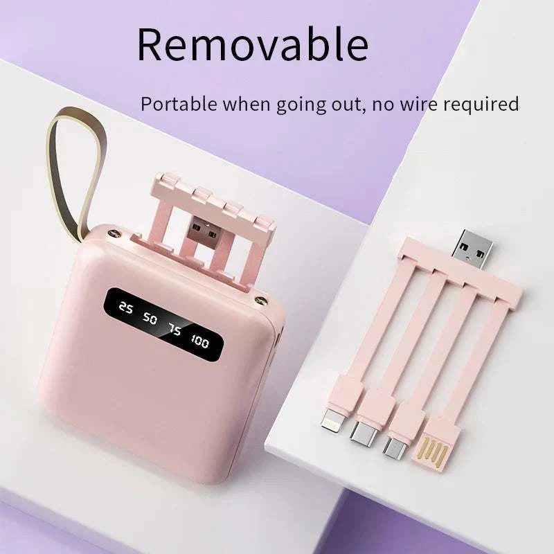 Portable Power Bank 20000mA with Cable Large Capacity Micro/Lightning/Type-C Output Mobile Phone External Battery Powers Supply