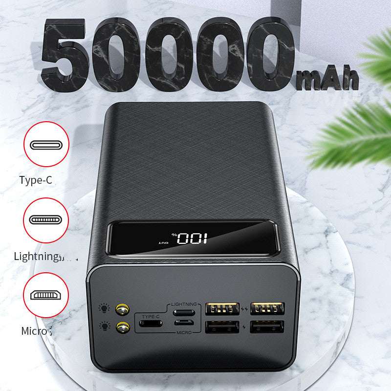 Digital display mobile power bank with 50000mAh capacity and polymer lithium ion battery in black and white colors