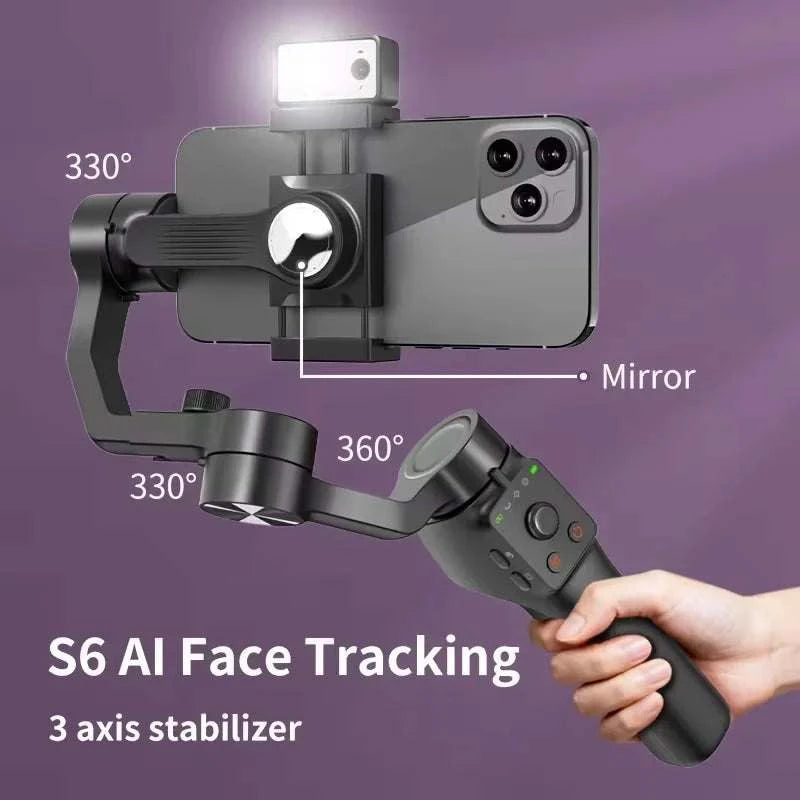 QAML S6 3-Axis Gimbal Gesture Control & Fill Light for Smooth Vlogs, Streams & Selfies. Compact & Durable, Perfect for Creator