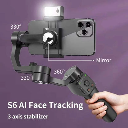 QAML S6 3-Axis Gimbal Gesture Control &amp; Fill Light for Smooth Vlogs, Streams &amp; Selfies. Compact &amp; Durable, Perfect for Creator