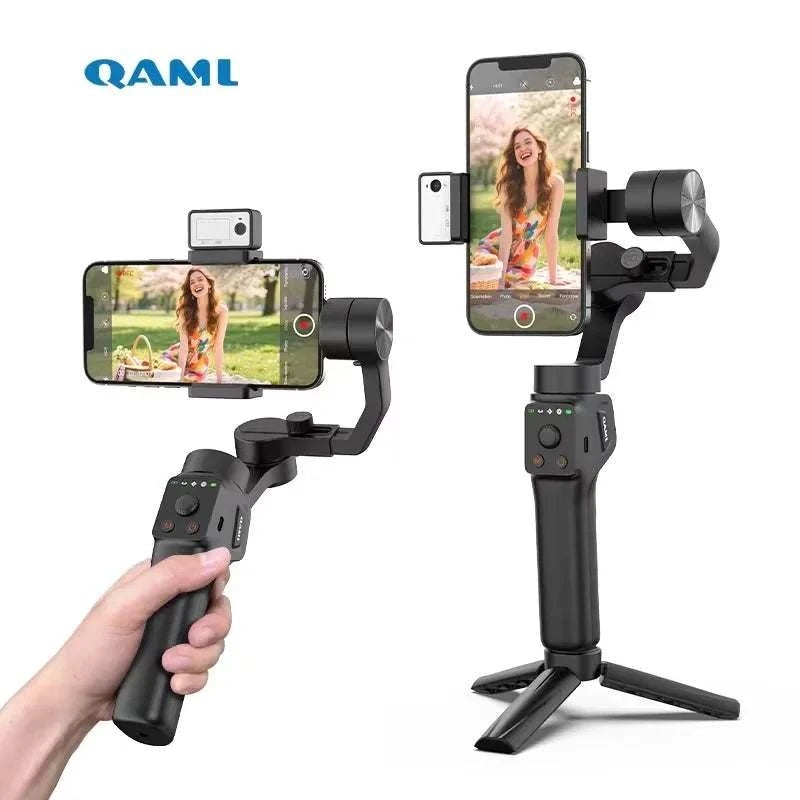 QAML S6 3-Axis Gimbal Gesture Control &amp; Fill Light for Smooth Vlogs, Streams &amp; Selfies. Compact &amp; Durable, Perfect for Creator