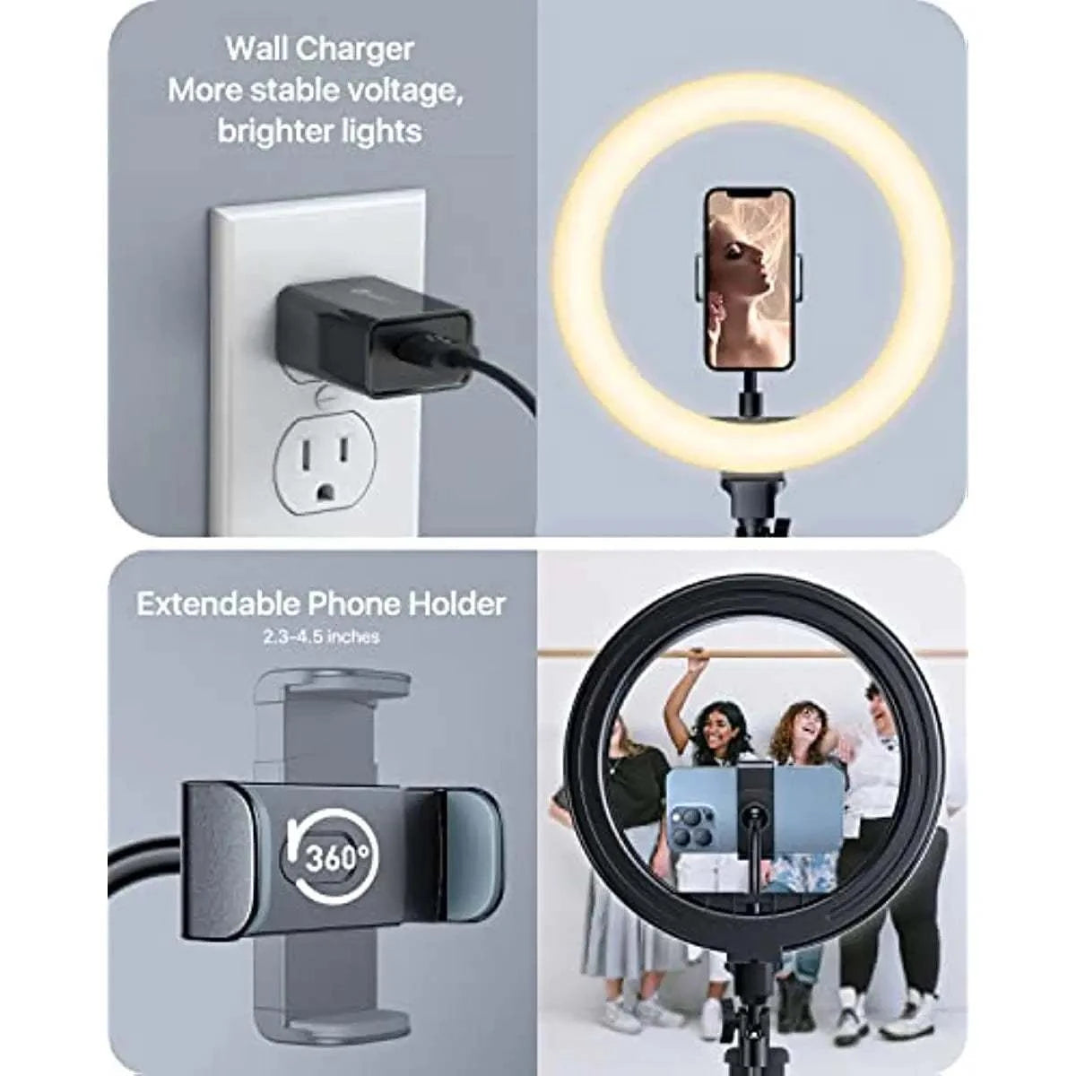 10" Ring Light 63" Tripod Stand,LED Selfie Ring Light &amp; Bluetooth Remote,Extendable Cell Phone Holder for YouTube TikTok Video