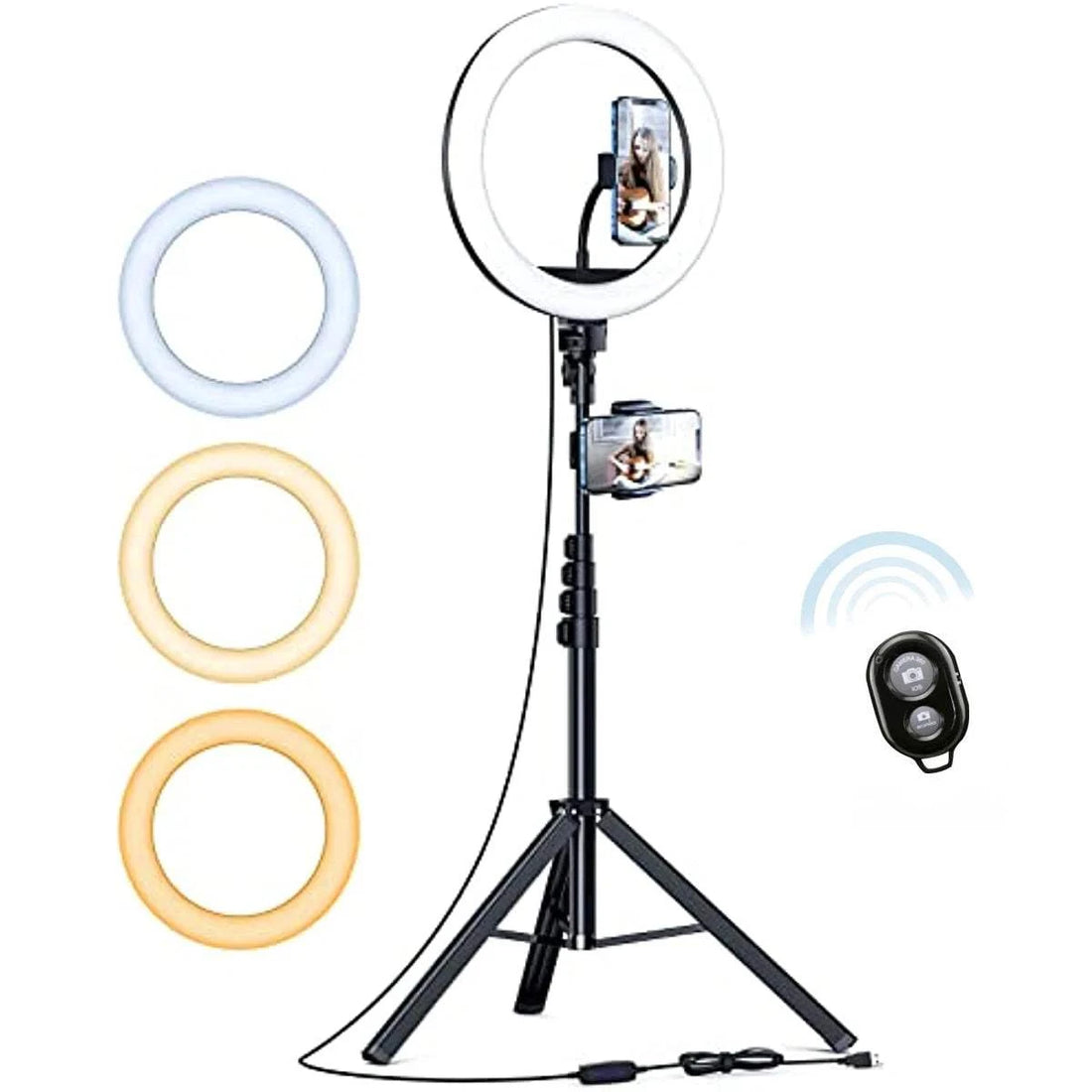 10" Ring Light 63" Tripod Stand,LED Selfie Ring Light &amp; Bluetooth Remote,Extendable Cell Phone Holder for YouTube TikTok Video