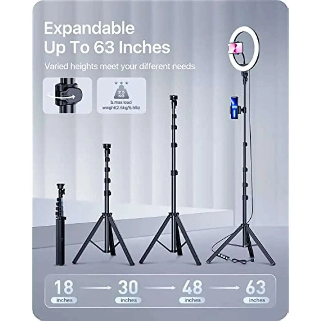 10" Ring Light 63" Tripod Stand,LED Selfie Ring Light &amp; Bluetooth Remote,Extendable Cell Phone Holder for YouTube TikTok Video