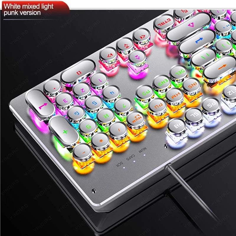 Retro Punk Mechanical Keyboard Blue Black Brown Switch 104 Keys USB Wired Gaming Keyboards RGB Backlit For PC Laptop Gamers