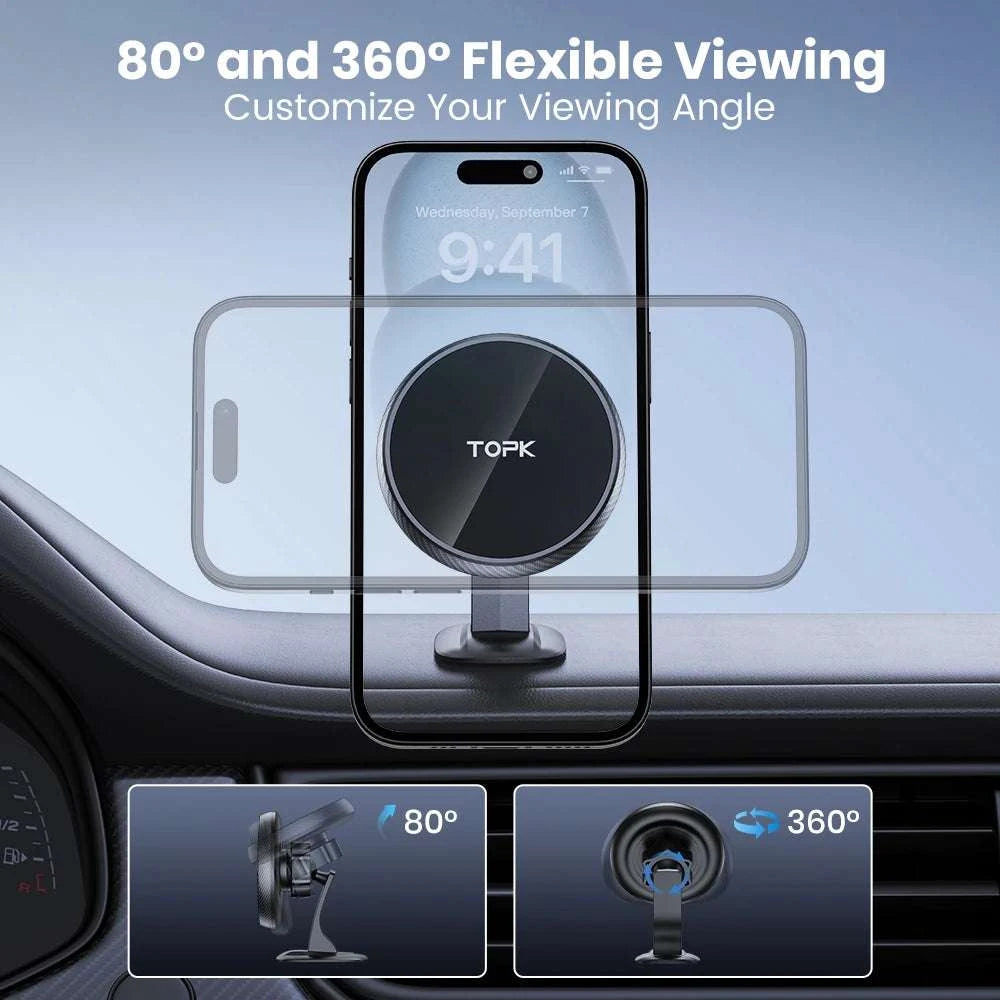TOPK for MagSafe Car Phone Holder Mount Strong Magnet Magnetic Phone Holder for Car Hands Free iPhone Car Phone Holder Mount
