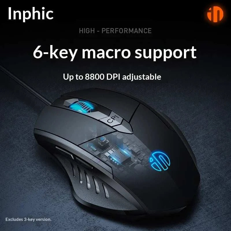 Hot Inphic Wired Mouse Pw1 Silent Ergonomic Colorful Breathing Light Gaming Mouse Six Button Business Office Mouse