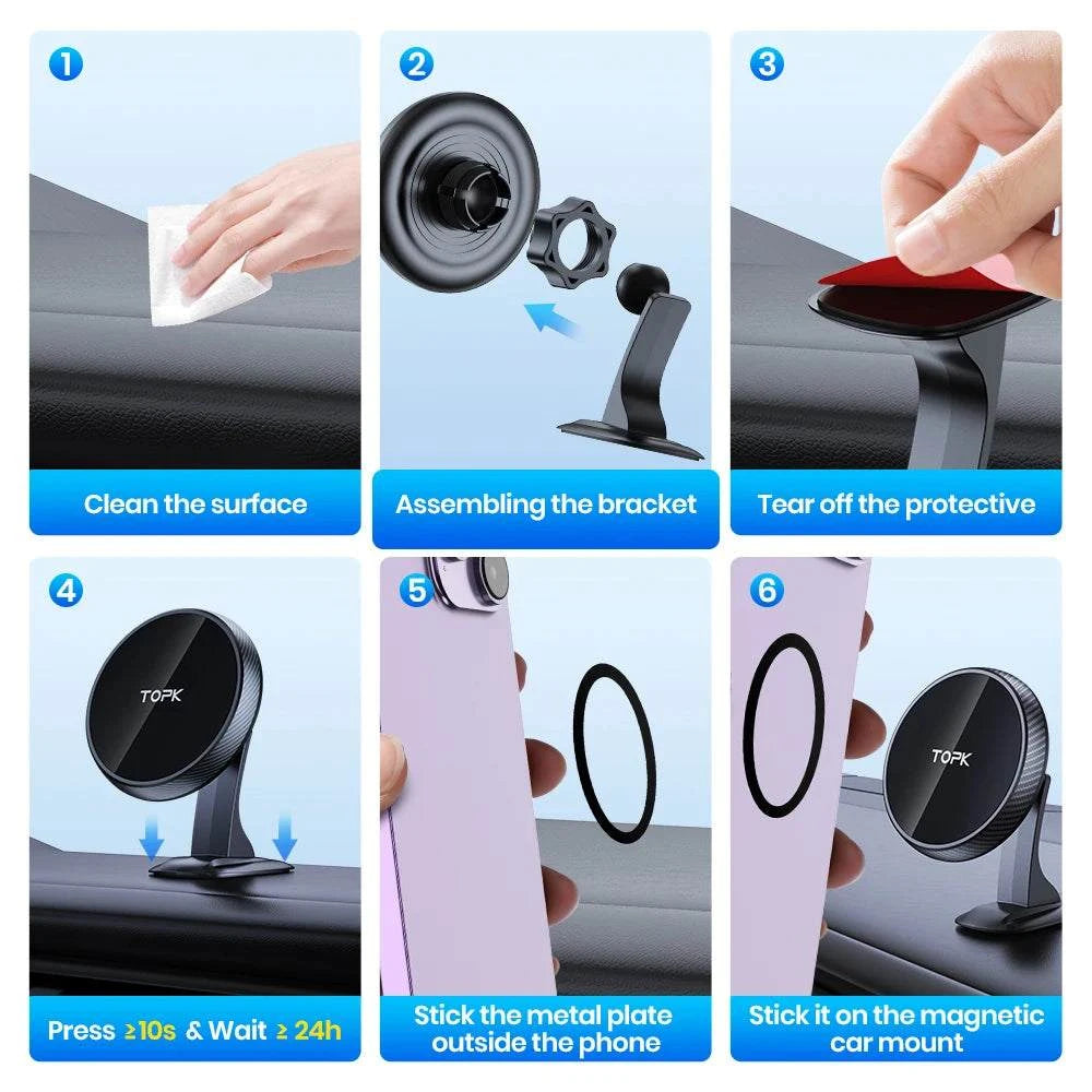 TOPK for MagSafe Car Phone Holder Mount Strong Magnet Magnetic Phone Holder for Car Hands Free iPhone Car Phone Holder Mount