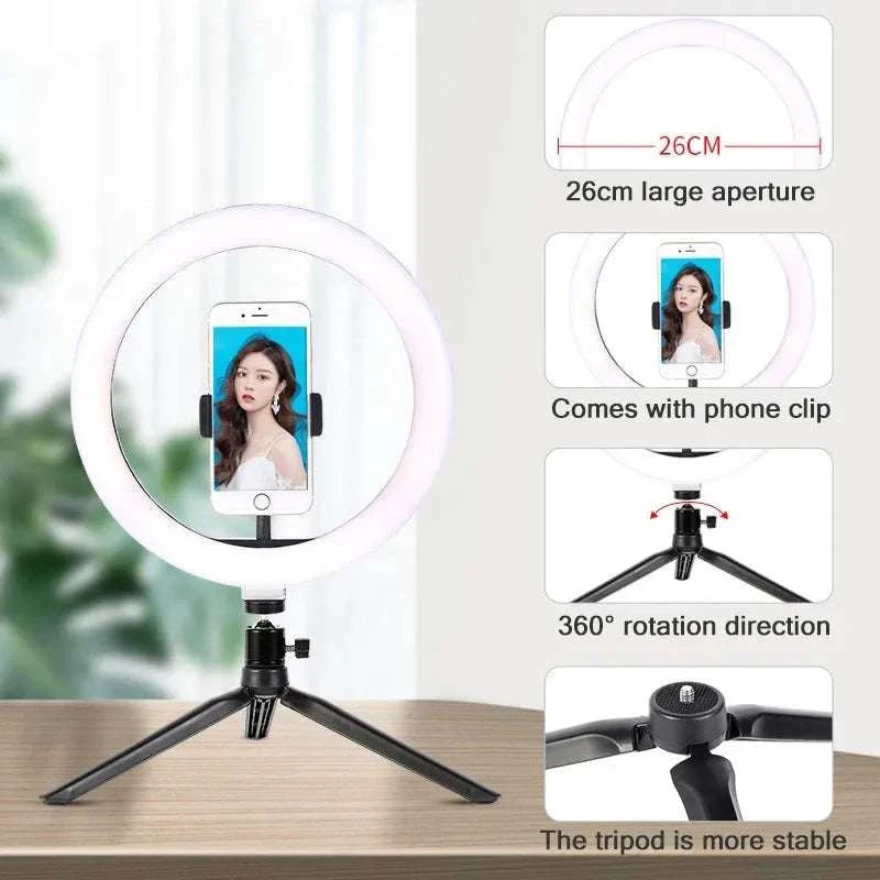 10" LED Ring Light with Tripod Stand Dimmable for Makeup &amp; Live Streaming