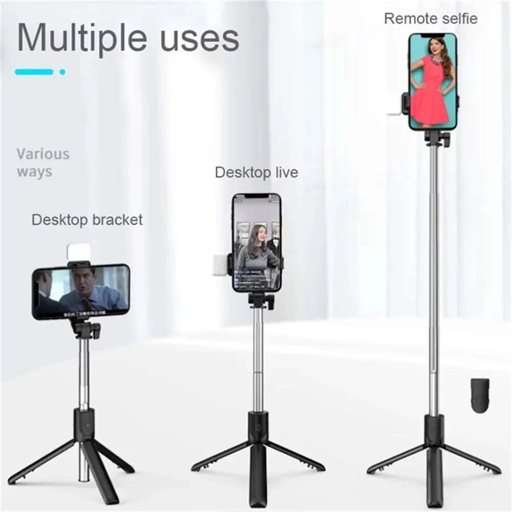 Phone Selfie Stick Tripod Bluetooth Remote Wireless Selfi Stick Phone Holder With Beauty LED Fill Light For Phone Live Streaming