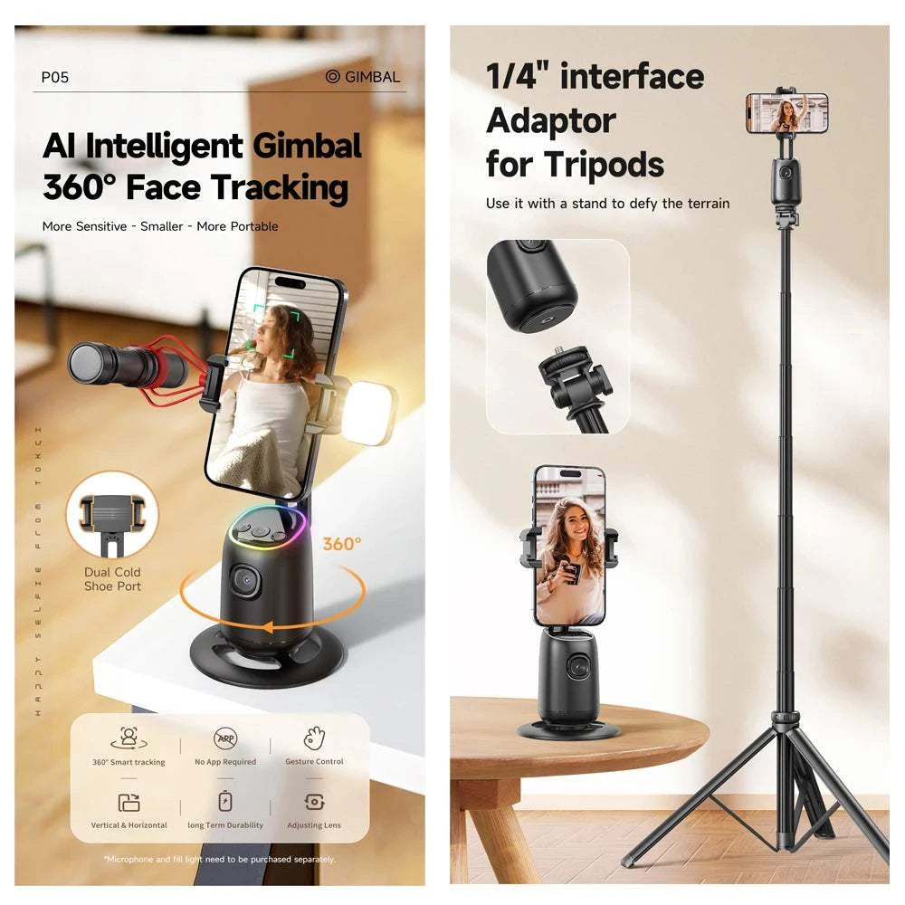 AI Smart Gimbal 360° Auto Follow-Up Face Tracking Gimbal All-in-one Phone Holder For smartphone video Live Stabilizer Tripod