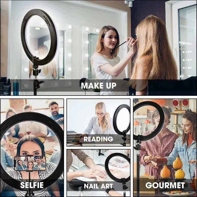 10" LED Selfie Ring Light Dimmable Led Photography RingLight With Tripod Mini Phone Stand for Tiktok Video Live Makeup Fill Lamp