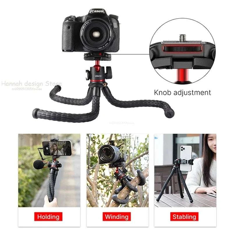 Flexible Octopus Tripod for Phone Camera DSLR 2in1 Design Tripod With Phone Holder Side Cold Shoe 1/4&