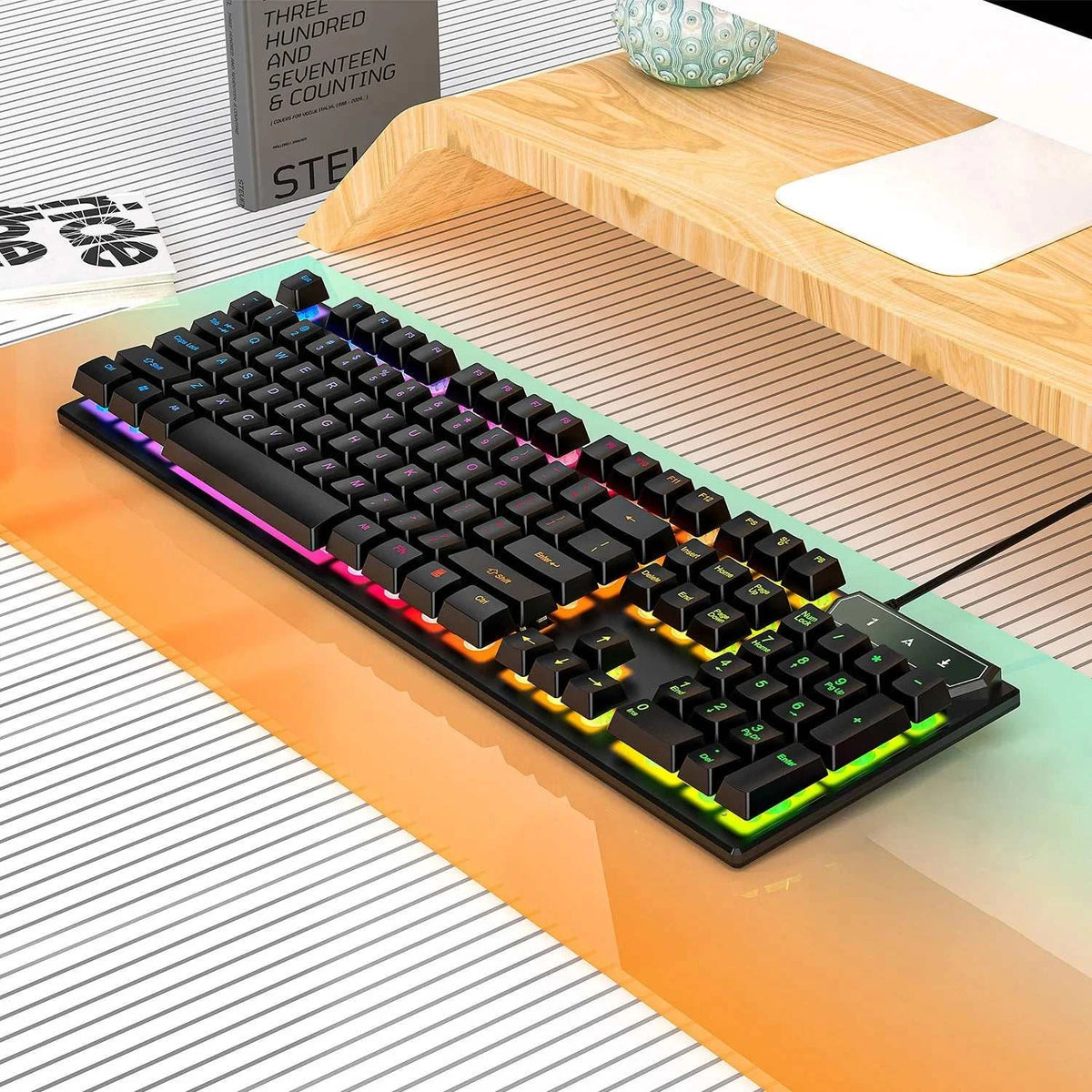 V4G6 Wired Office Laptop Luminous Keyboard And Mouse Set Game Keyboard And Mouse Computer Mechanical Feel