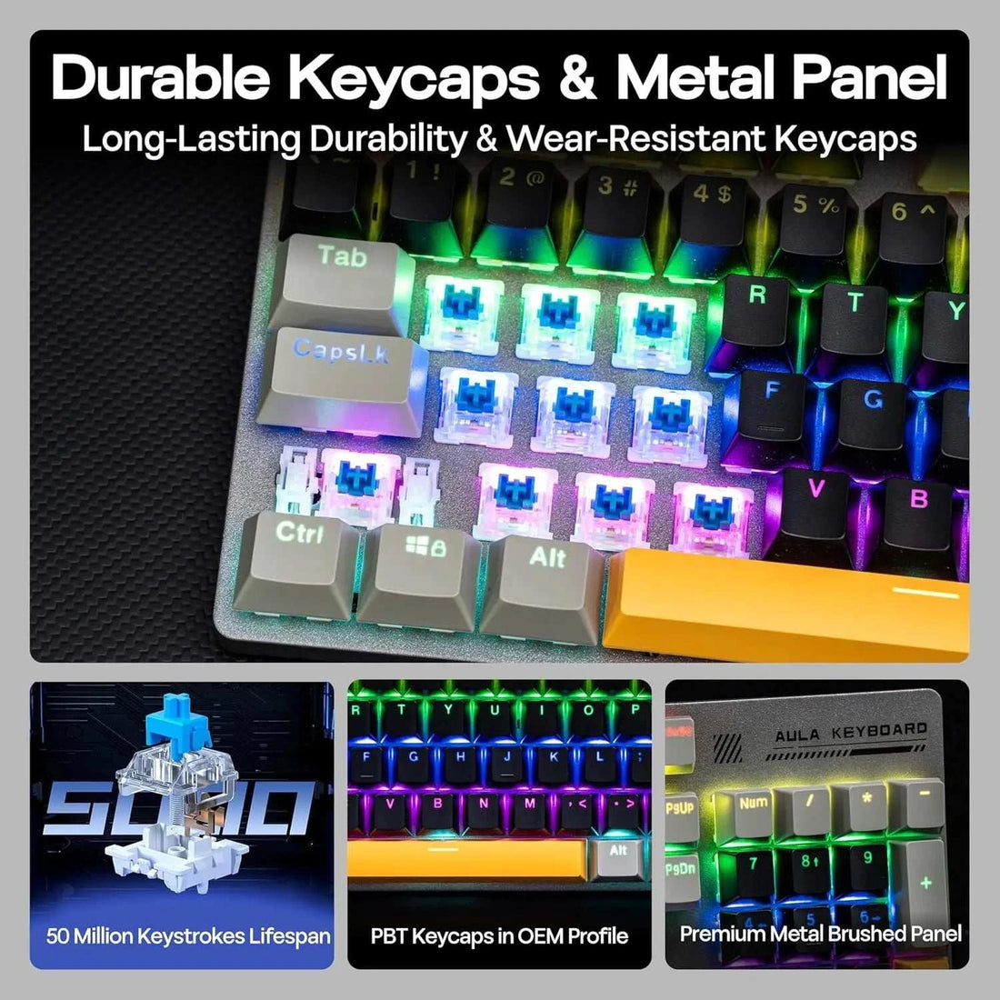 AULA S500 100% Layout Wired Mechanical Gaming Keyboard 104 Keys Ergonomic RGB Backlight PBT Keycaps for PC E-sports Gamer