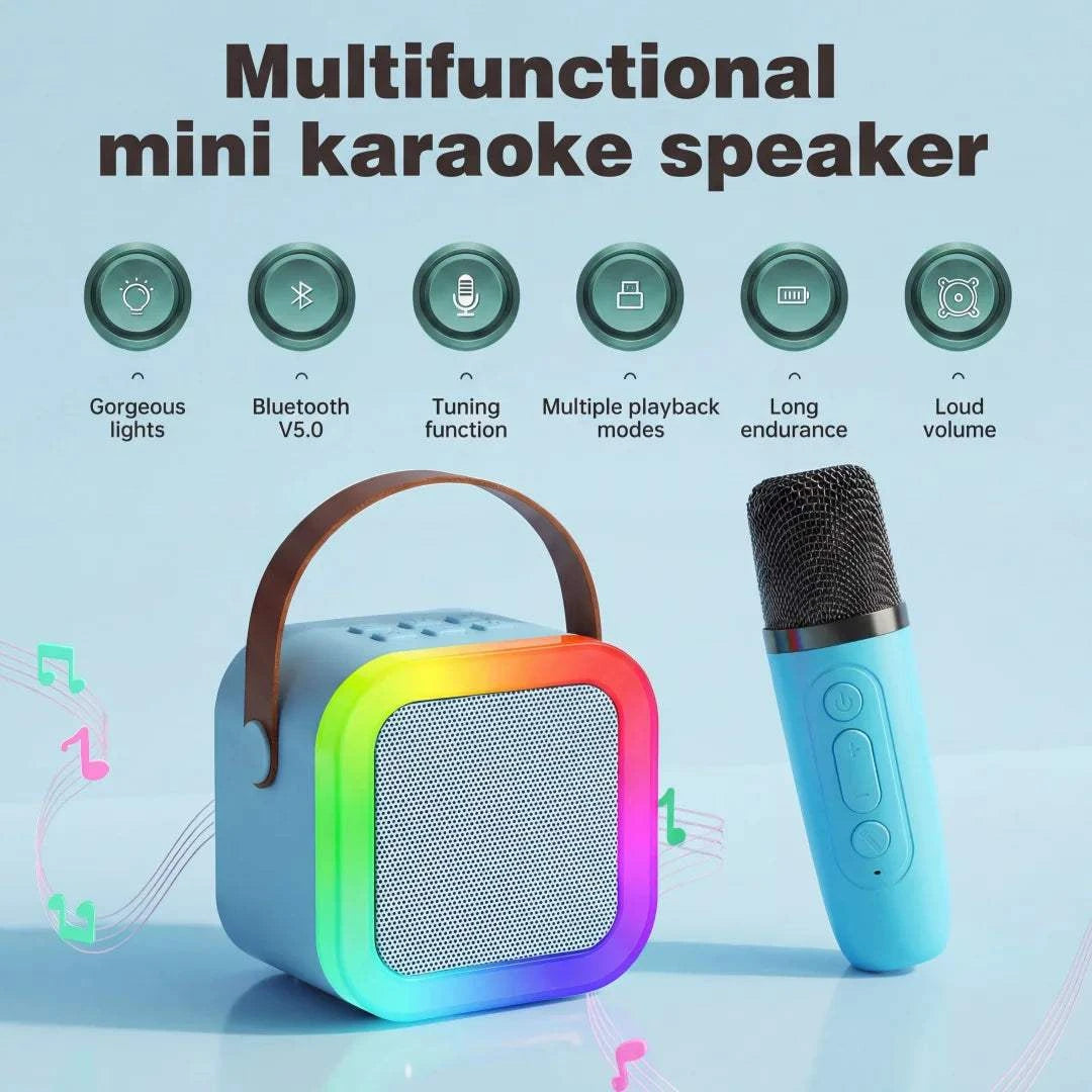 Dual Wireless Microphone Karaoke Machine Portable Bluetooth Speaker RGB Lights Voice Change Support  USB/TF/AUX for Adults Kids
