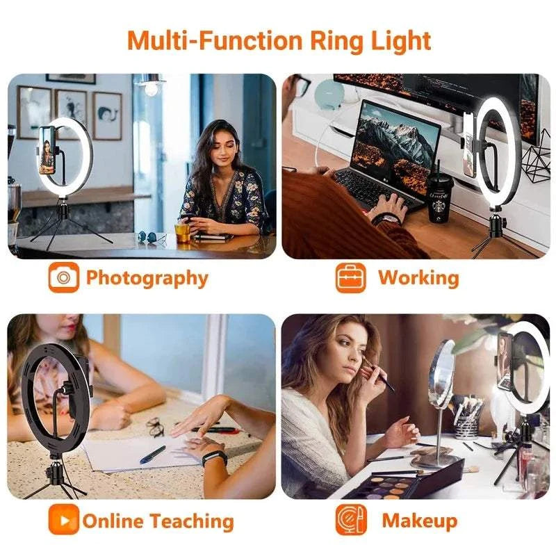 10" LED Ring Light with Tripod Stand Dimmable for Makeup &amp; Live Streaming