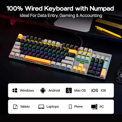 AULA S500 100% Layout Wired Mechanical Gaming Keyboard 104 Keys Ergonomic RGB Backlight PBT Keycaps for PC E-sports Gamer