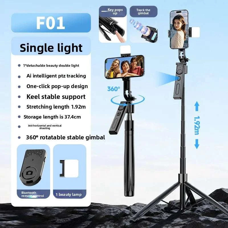 AI Face Tracking Selfie Stick Gimbal Stabilizer, Bluetooth Extendable Phone Tripod with 4-Axis Anti-Shake, Fill Light, Smart Aut