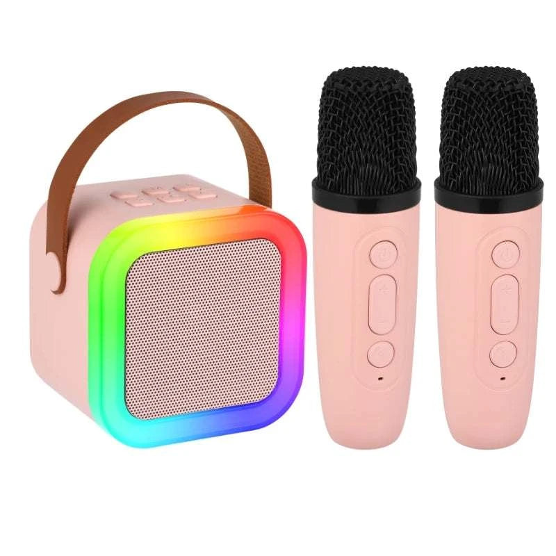 Dual Wireless Microphone Karaoke Machine Portable Bluetooth Speaker RGB Lights Voice Change Support  USB/TF/AUX for Adults Kids