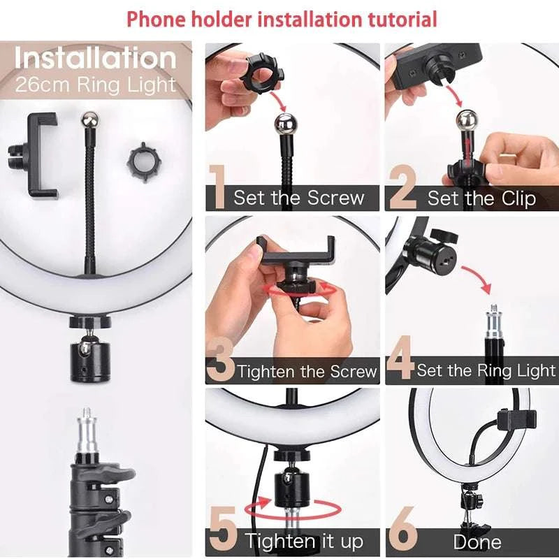 10" LED Selfie Ring Light Dimmable Led Photography RingLight With Tripod Mini Phone Stand for Tiktok Video Live Makeup Fill Lamp