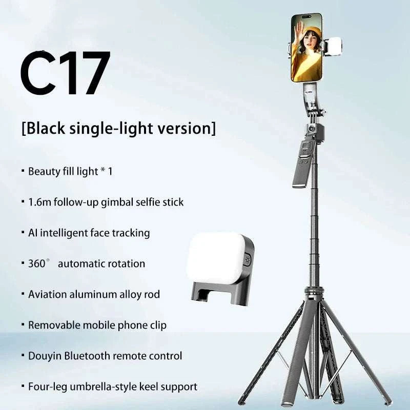 C17 Selfie Stick Intelligent Ai Mobile Follow-Up Anti Shake Retractable Pan Tilt Automatic Camera Tool Phone Holder