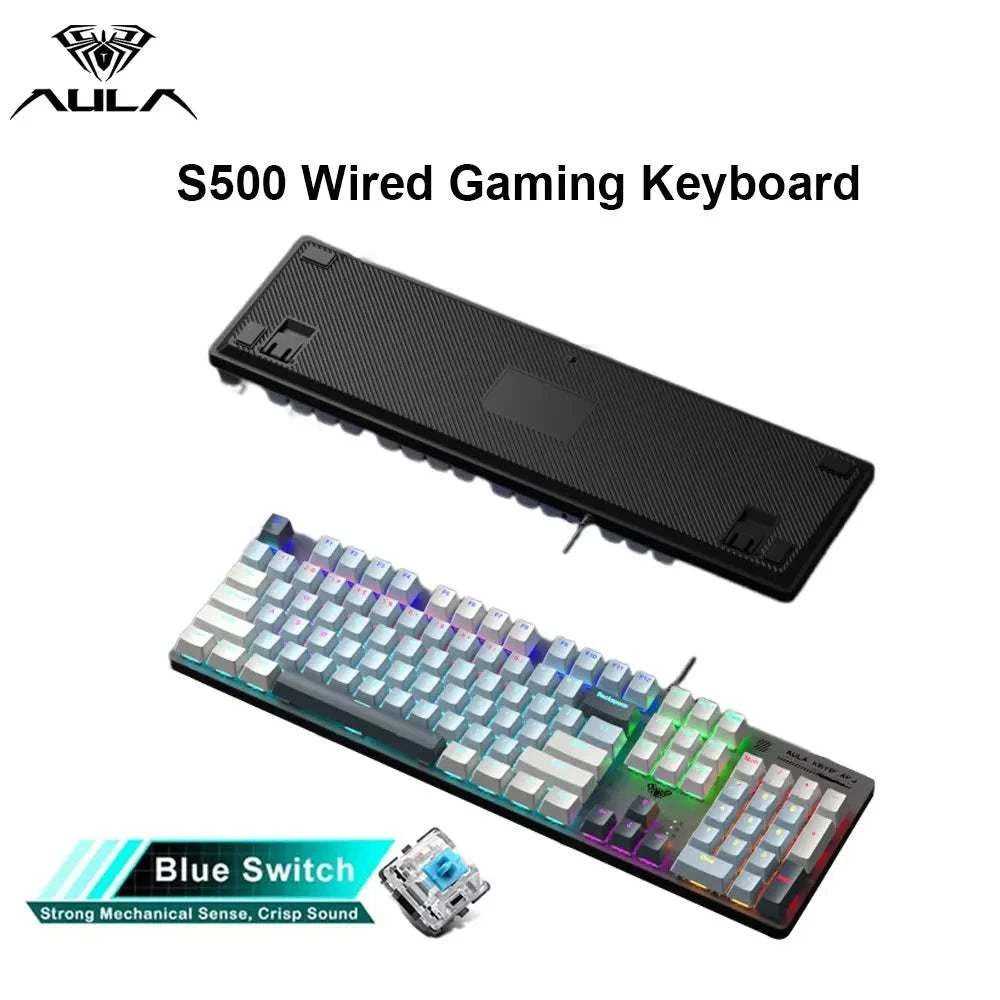 AULA S500 100% Layout Wired Mechanical Gaming Keyboard 104 Keys Ergonomic RGB Backlight PBT Keycaps for PC E-sports Gamer