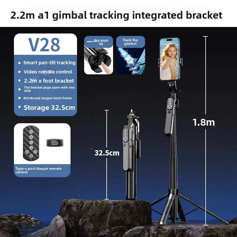AI Face Tracking Selfie Stick Gimbal Stabilizer, Bluetooth Extendable Phone Tripod with 4-Axis Anti-Shake, Fill Light, Smart Aut