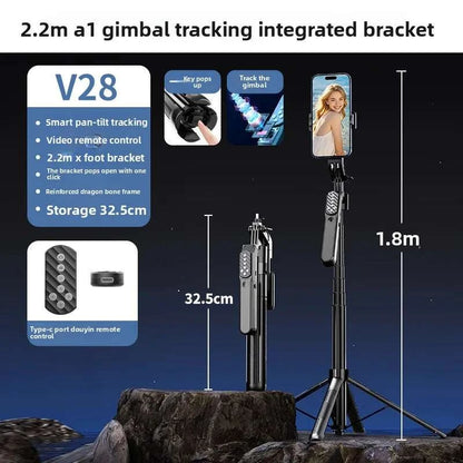 AI Face Tracking Selfie Stick Gimbal Stabilizer, Bluetooth Extendable Phone Tripod with 4-Axis Anti-Shake, Fill Light, Smart Aut
