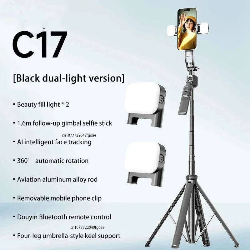 C17 Selfie Stick Intelligent Ai Mobile Follow-Up Anti Shake Retractable Pan Tilt Automatic Camera Tool Phone Holder