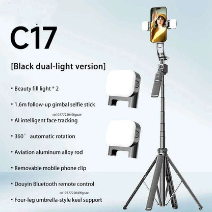 C17 Selfie Stick Intelligent Ai Mobile Follow-Up Anti Shake Retractable Pan Tilt Automatic Camera Tool Phone Holder
