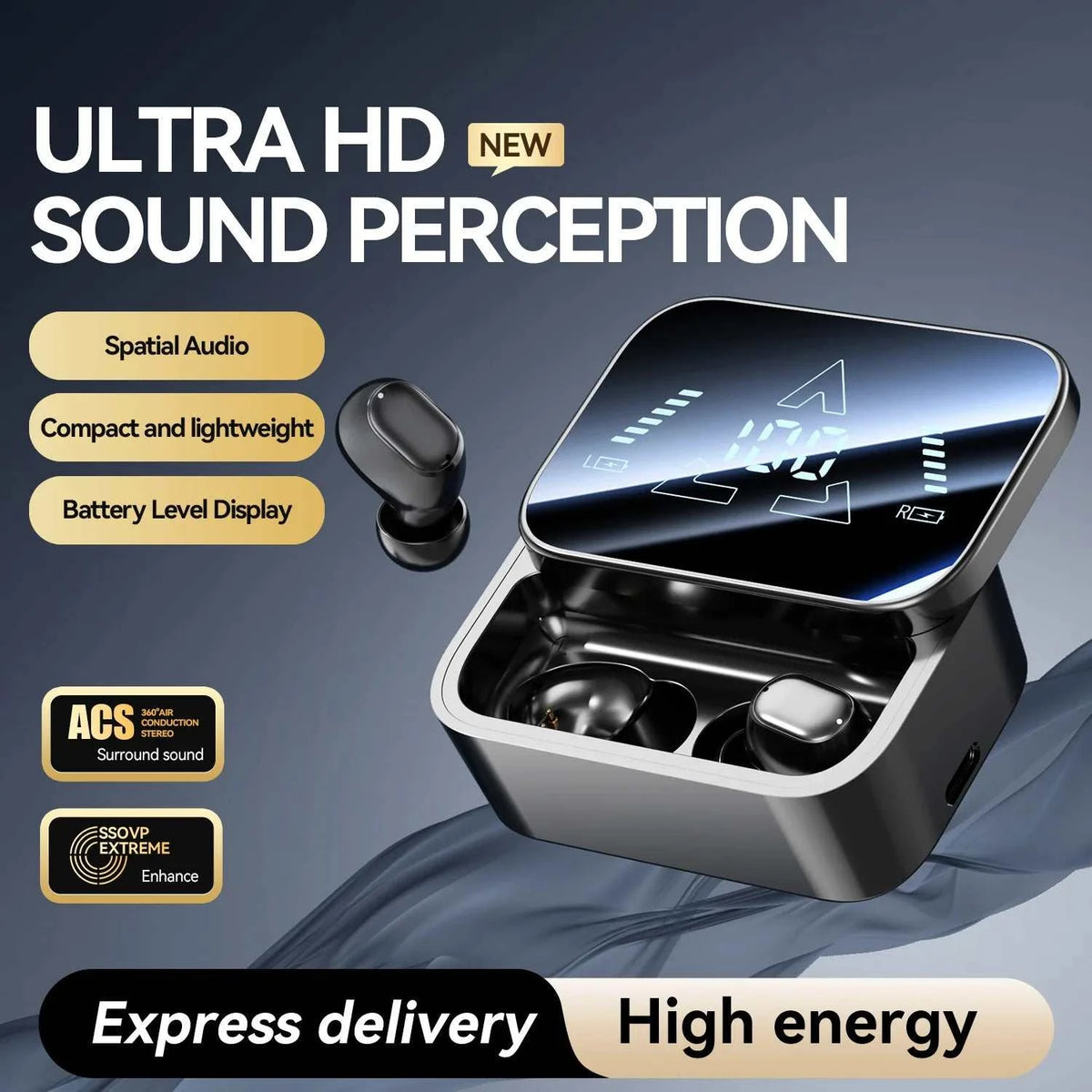 Bluetooth 6.0 In-Ear Headphones with Large Screen Display, Dual Mode Audífonos, Zero Latency Earphones for Gaming &amp; Music