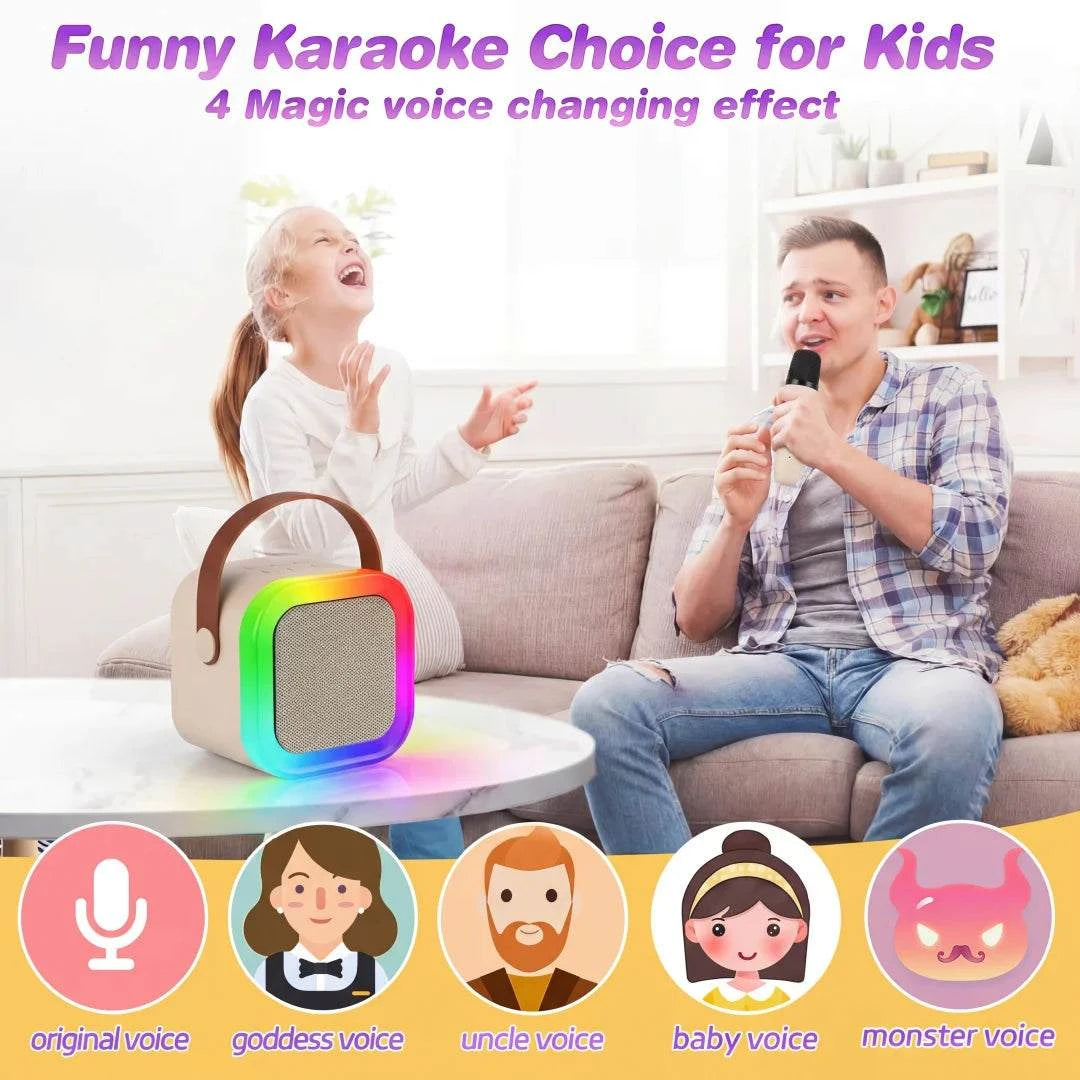 Dual Wireless Microphone Karaoke Machine Portable Bluetooth Speaker RGB Lights Voice Change Support  USB/TF/AUX for Adults Kids
