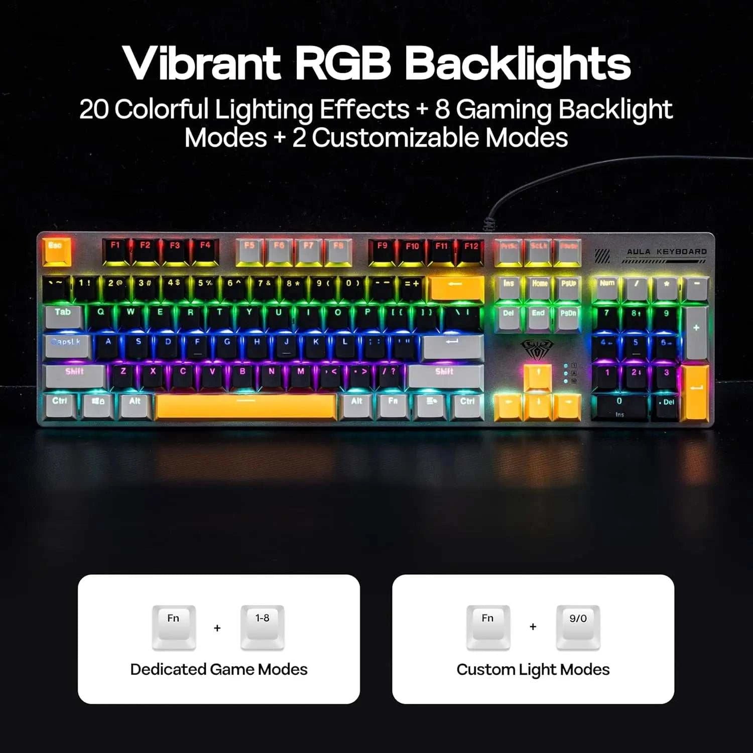 AULA S500 100% Layout Wired Mechanical Gaming Keyboard 104 Keys Ergonomic RGB Backlight PBT Keycaps for PC E-sports Gamer