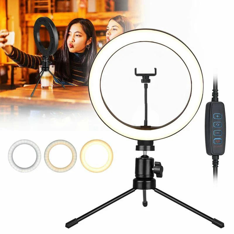 10" LED Selfie Ring Light Dimmable Led Photography RingLight With Tripod Mini Phone Stand for Tiktok Video Live Makeup Fill Lamp