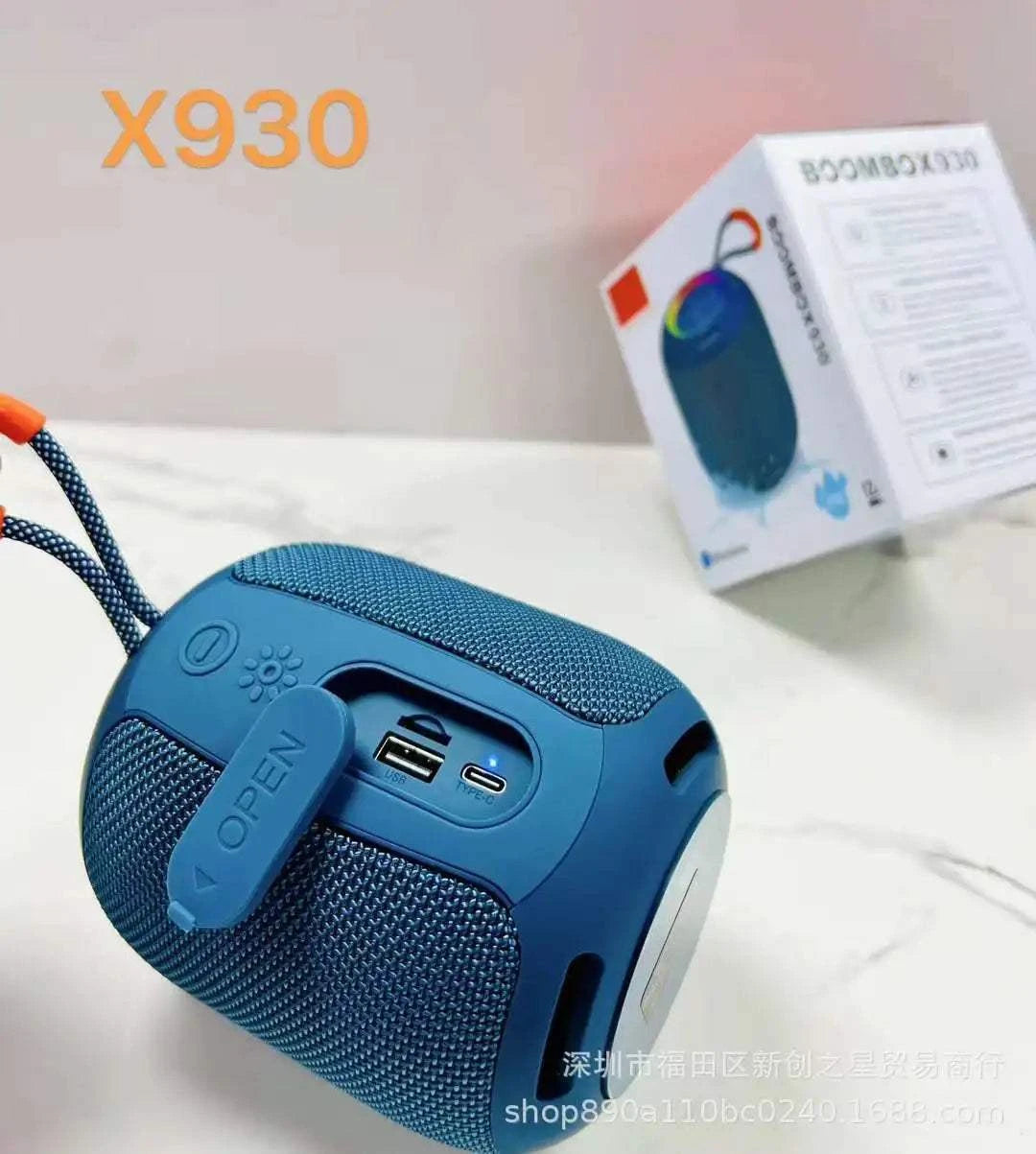 Mini Bluetooth Speaker BOOMBOX X930 Colorful Light Wireless 360° Sound With XBass Fabric Lanyard Subwoofer Portable